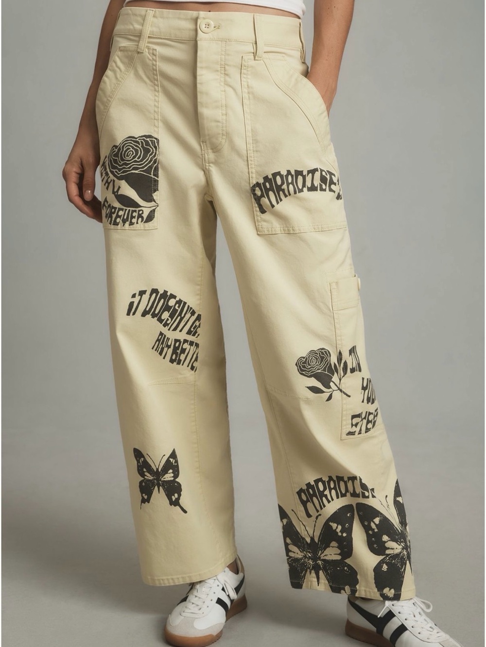 Pilcro Wide-Leg Graphic Print Pants in Cream - Allison Marie Garcia - Picture 3 of 4
